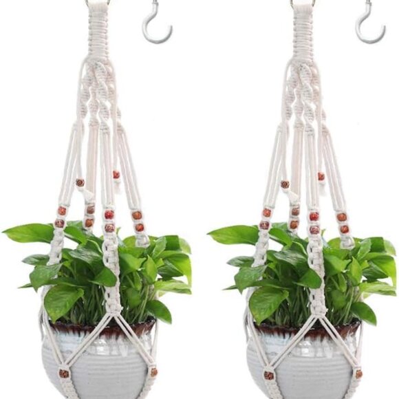 2 Pack Macrame Plant Hangers Indoor Hanging Planter Basket Decorative Flower Pot - Picture 1 of 7